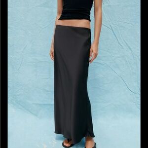 Zara Black Satin midi skirt